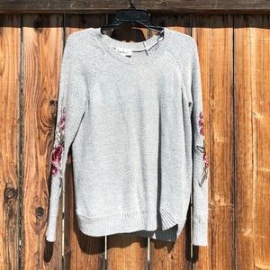 Sweater with Rose Appliqués — Gray